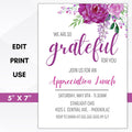 floral appreciation luncheon invitation purple rose wildflower lunch brunch dinner invite